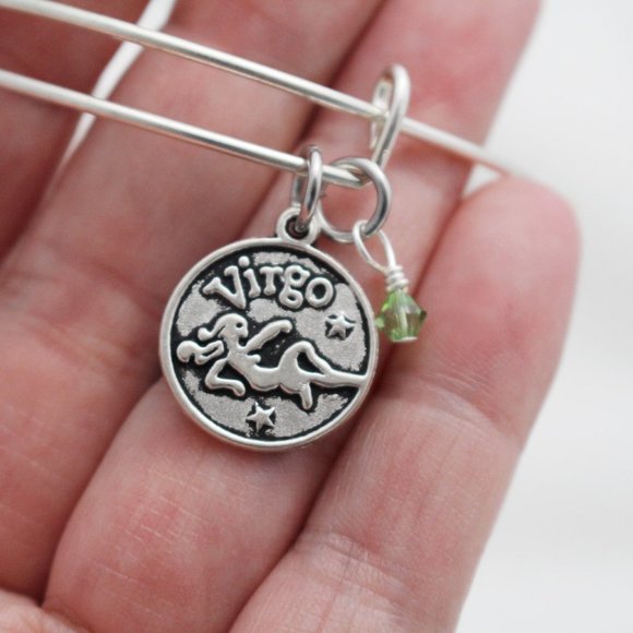 August Virgo Adjustable Charm Bangle - Handmade Zodiac Bracelet - Picture 7 of 14